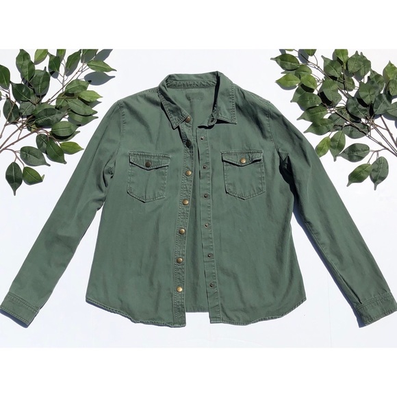 Tops - Army Green Utility Button Long Sleeve Shirt